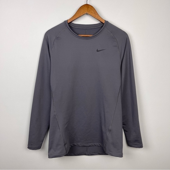 Nike Pro Slim Fit Gray Long Sleeve Crewneck Size L - Picture 2 of 8
